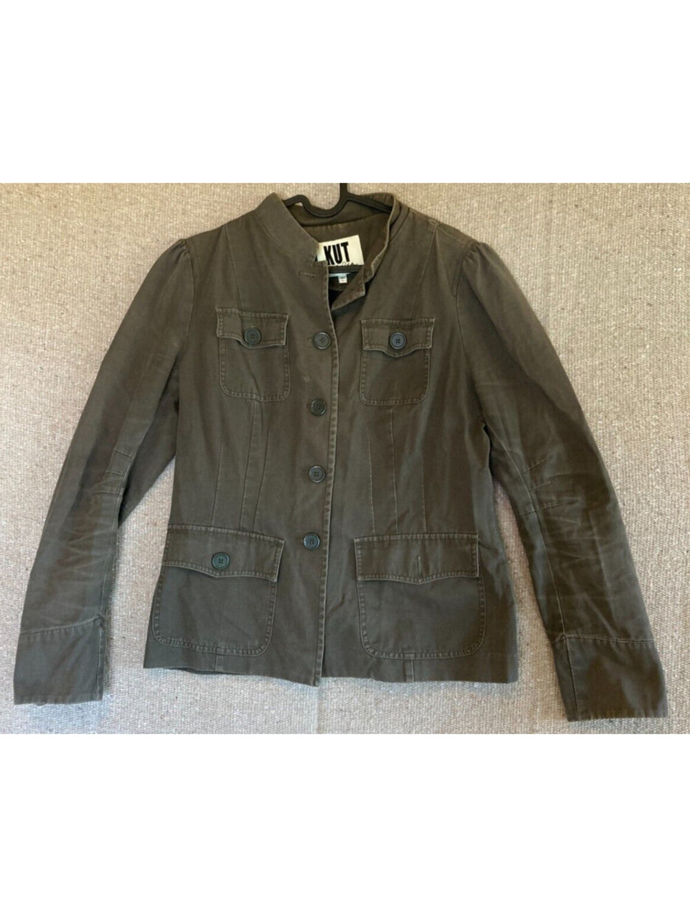 *FLAW Kut From The Kloth Womens Jacket Sz Large Green Utility Military Pockets